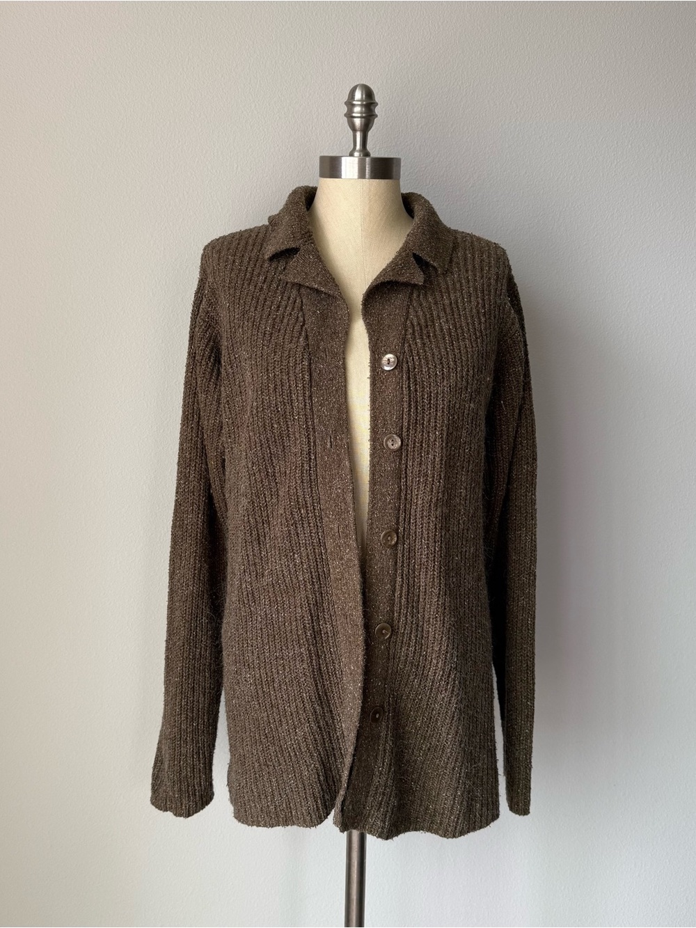 Vintage 90s August Silk Knits Mohair Green Ribbed Knit Cardigan Sweater - Size S